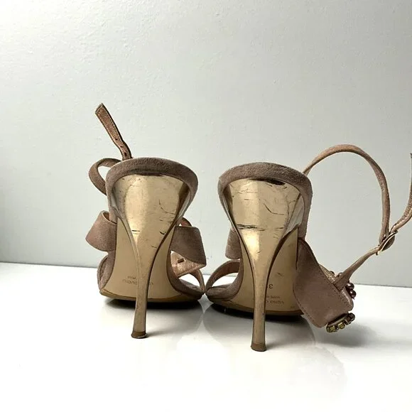 Vintage ITALOBALESTRI Suede Sandals Heels Cipria Pink Beaded Detail Size EU 39